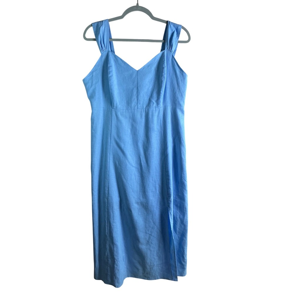 Ryegrass Linen Blend Midi‎ Dress LightBlue Side  Slit size Large